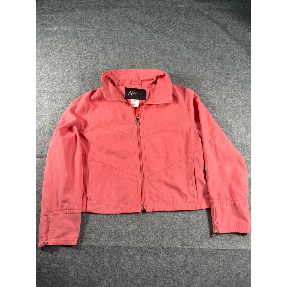 Kaelin Women's Petite Coral Chevron Zip Up Jacket Size L P